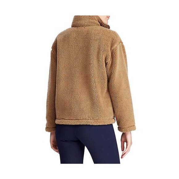 Chaps Faux Shearling Zip-Front Sweater X-large Posh Camel - Picture 2 of 4